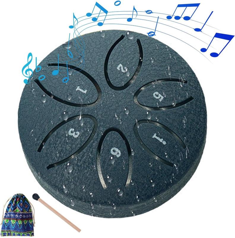 Rain Drum for Outside, Steel Tongue Drum 3 Inches 6 Notes Outdoor Rain Chime Instrument, Mini Rain Drum for Garden with Travel Bag and Mallets