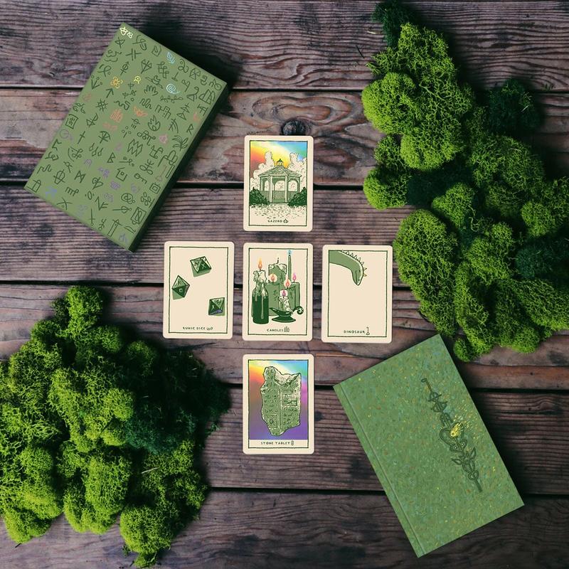 Green Glyphs Oracle Cards with Prismatic Gold Accents and 80-page Guidebook