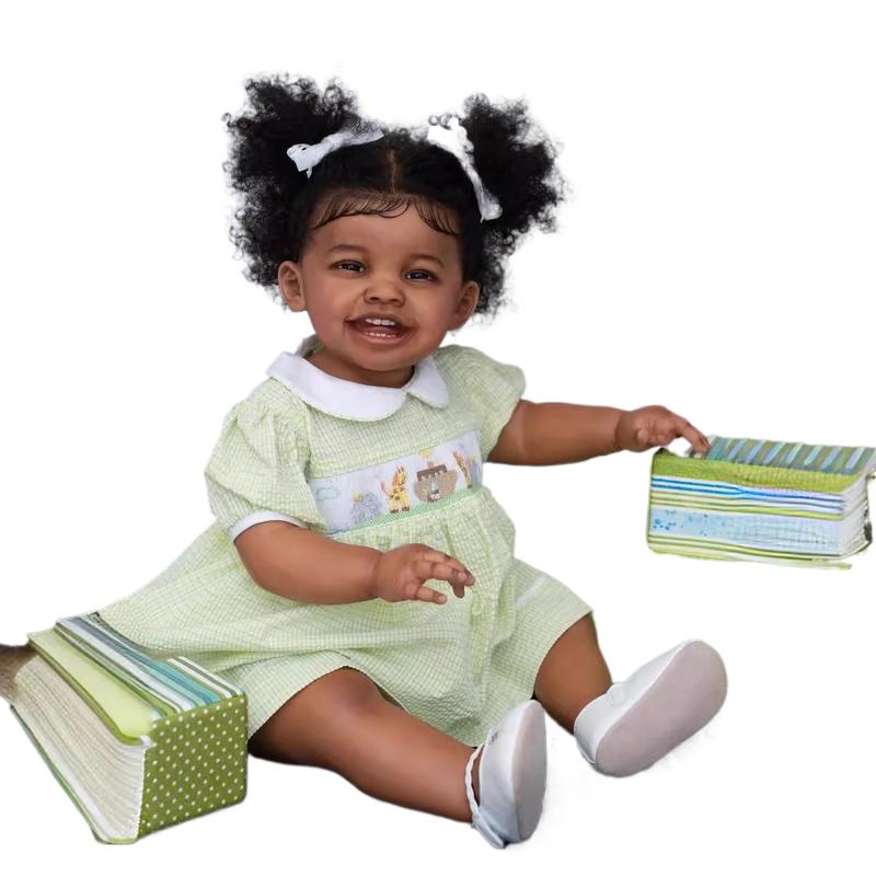 60cm Soft Cloth Body Imitation Dark Skin Reborn Baby Doll Hand Implanted Hair As a Child's Playmate