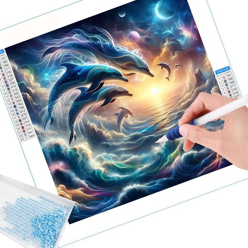 Dolphin Pattern Diamond Arts Colorful Painting Kit without Frame, DIY 5D Animals Diamond Arts Crafts for Home Wall Decor