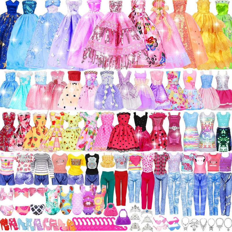 Christmas gift 70 Pcs Doll Clothes and Accessories Kit, Including 4 Princess Gowns 8 Fashion Dresses 3 Tops 3 Pants 2 Bikini Swimsuits 20 Shoes 10 Hangers 20 Accessories for 11