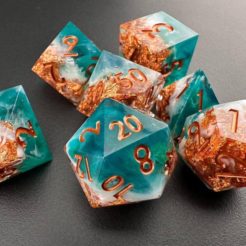 MinMax Misfits Tempest's Whirlwind Resin Polyhedral DnD Dice Set for Dungeons & Dragons (7 Pieces) Blue White Gold | Pathfinder | Tabletop RPGs