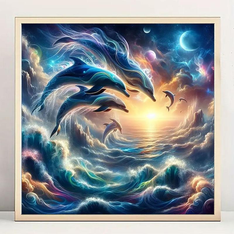 Dolphin Pattern Diamond Arts Colorful Painting Kit without Frame, DIY 5D Animals Diamond Arts Crafts for Home Wall Decor