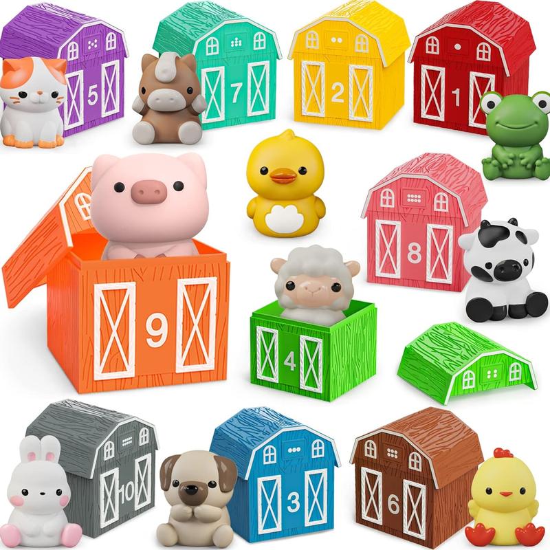 20pcs Farm Animals Barn Toys Finger Puppets for Kids, Learning Toys for Boys Girls, Montessori Counting Matching & Color Sorting Toy Set,Easter Christmas Birthday Gift for Children