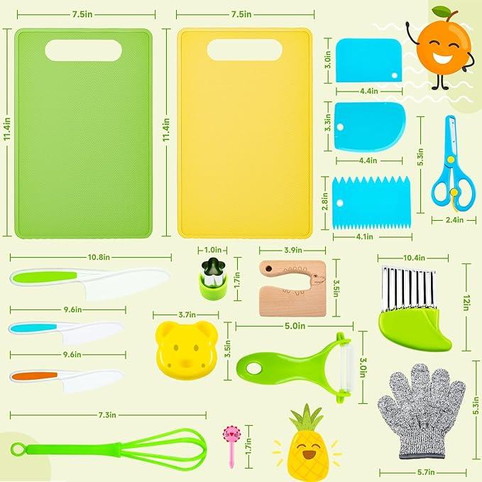 28Counts Kids Kitchen Toys - Kids Cooking Set - Real Kids Cook, For Real Cooking With Plastic Child Safe Knives, Crepe Knives, Kids Cutting Boards, Christmas Gifts For Kids