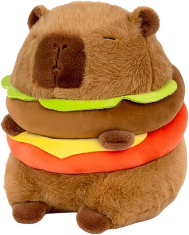 Christmas gift Realistic Capybara Burger Plushie - Soft Hamburger Stuffed Toy for Kids, 7.87''