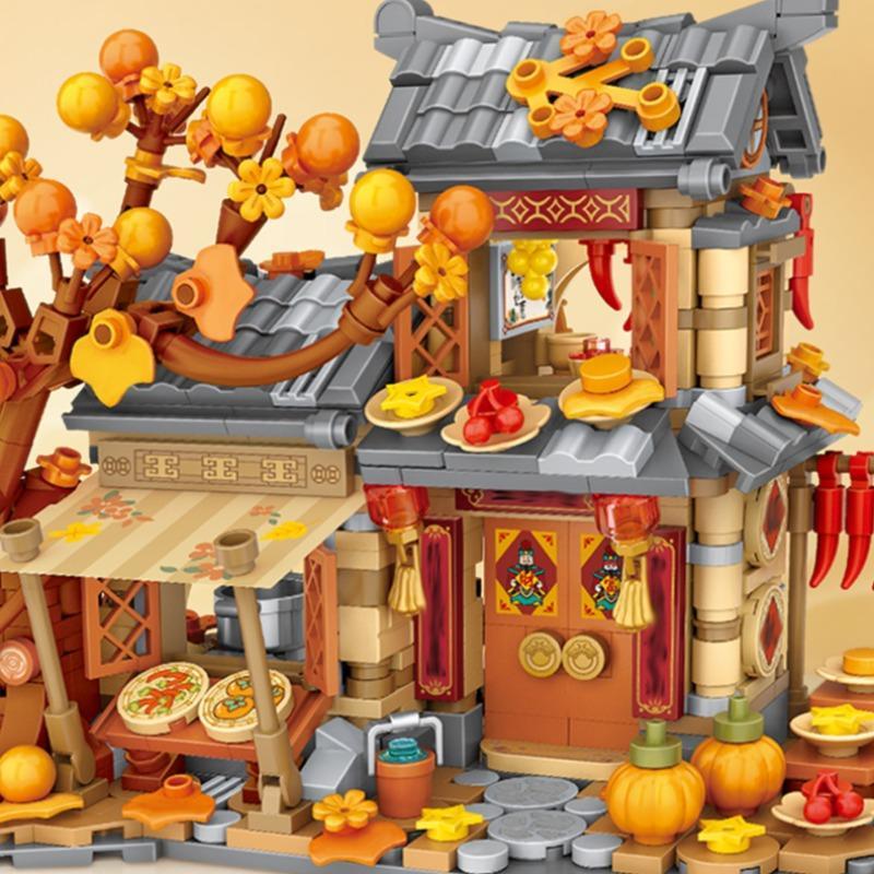 Autumn House Building Blocks, 962pcs set Small Particle Toy, Puzzle Candy House Gift, Street View Model Ornament