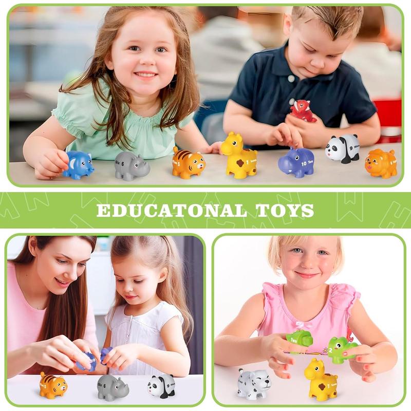 Learning Toys for 2 3 4 Year Old, 20 Pcs Number Matching Game with Digital English, 10 Different Animal Figures, Preschool Activities Montessori Fine Motor Toys for Toddlers Kids