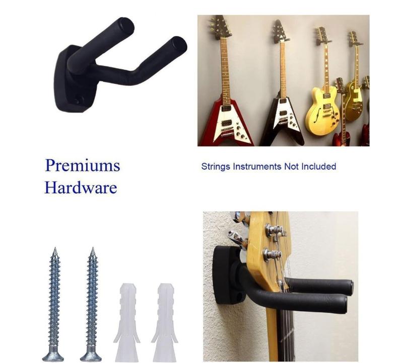 Guitar Mount Wall Hanger Stand Ukulele Wall Hook Keep Holder Mount Display 2 Pack with Guitar Picks Violin Wall Stand Mandolin Rack Bracket Bass Accessories Easy to Install(5 Pack Guitar Picks)