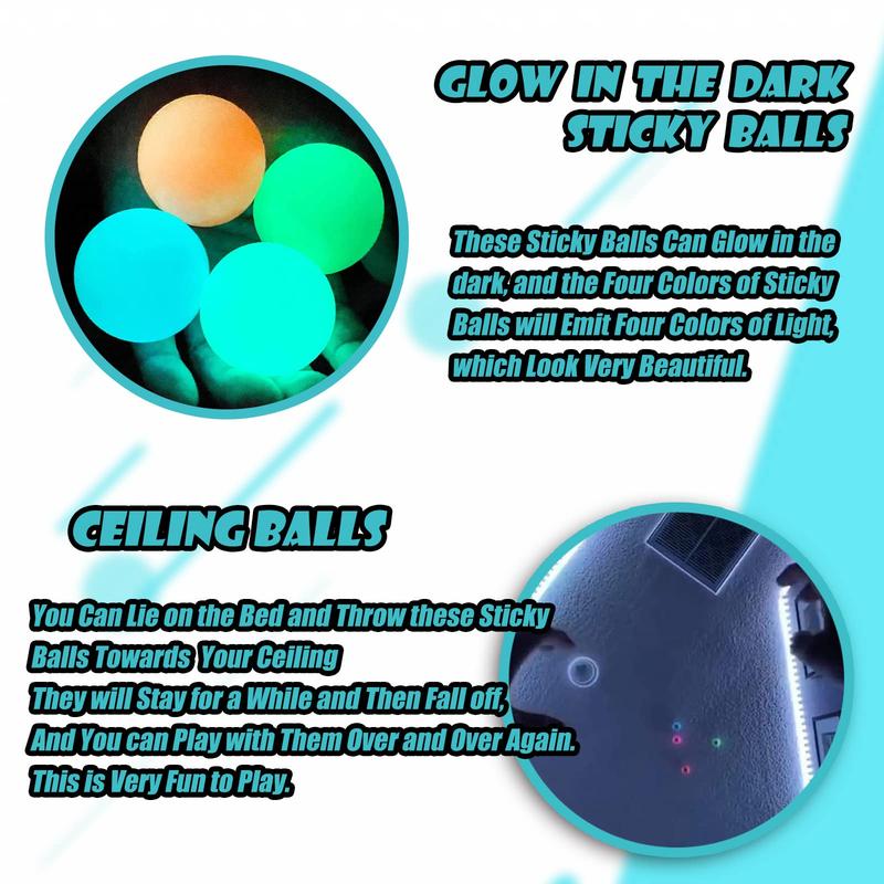 Viscous glowing ball，Glow in The Dark Sticky Balls That Stick to The Ceiling,Sensory Balls,Stress Balls for Kids and Adults Toy(Random color)