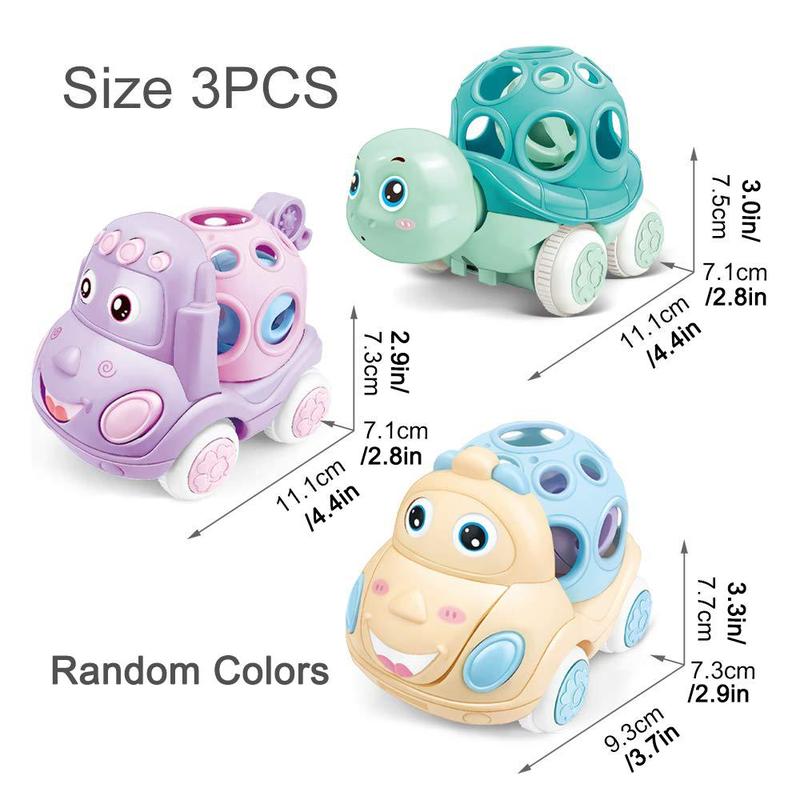 Cartoon Animal Design Car Toys, 3 Counts set Cute Rattle Pull Back Car Toy, Early Education Car Toy Set, Christmas Gift