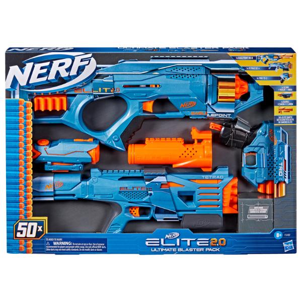 2.0 Ultimate Blaster Pack, 3 Blasters, 50 Nerf Elite Darts, Detachable Scope and Barrel