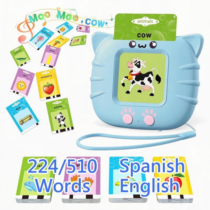 224 510(Spanish&English) Words Alphabet BilingualTalkingHash Cards for 3-8 YearsToddlers.Pocket Speech BuddyTherapy AutismToys,  EducationalLearing InteractiveToy for Boys GirlsKids Gifts Blue