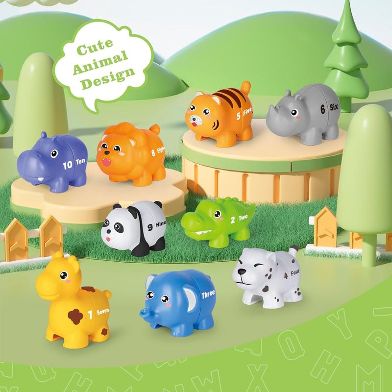 Learning Toys for 2 3 4 Year Old, 20 Pcs Number Matching Game with Digital English, 10 Different Animal Figures, Preschool Activities Montessori Fine Motor Toys for Toddlers Kids