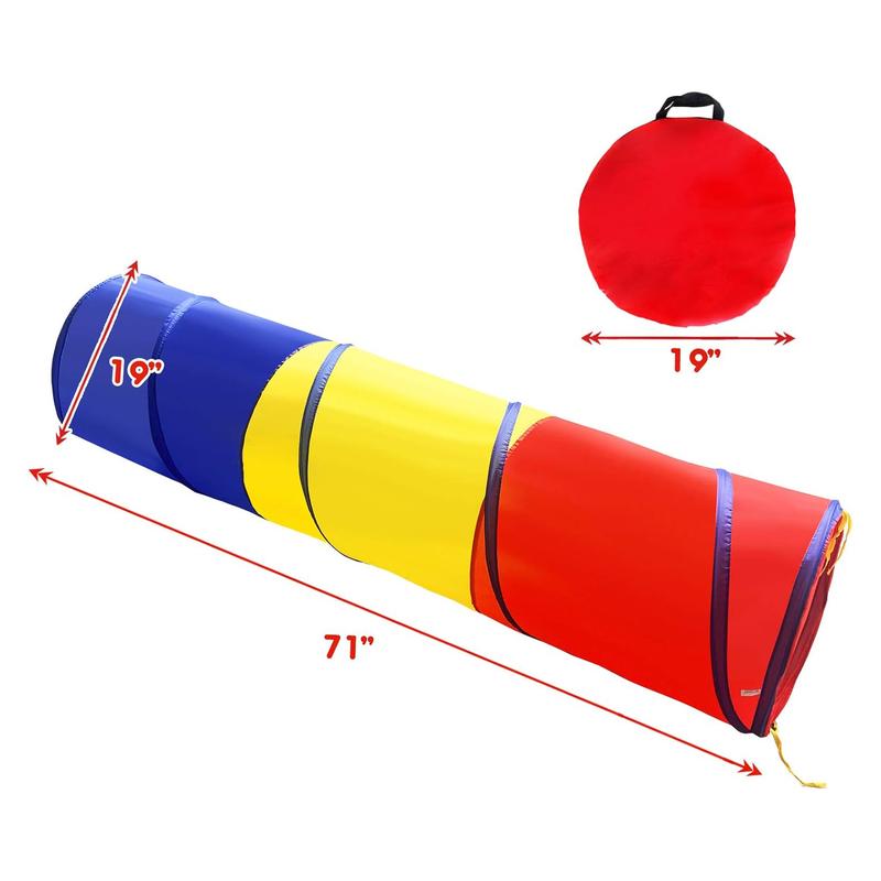 Red, Yellow, and Blue Play Tunnel for Kids - 1.75m Long, 46cm Diameter - Perfect for Indoor and Outdoor Fun!