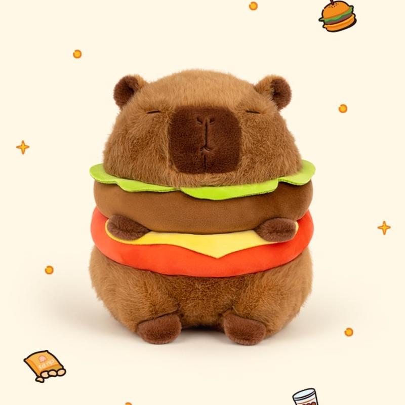 Christmas gift Realistic Capybara Burger Plushie - Soft Hamburger Stuffed Toy for Kids, 7.87''