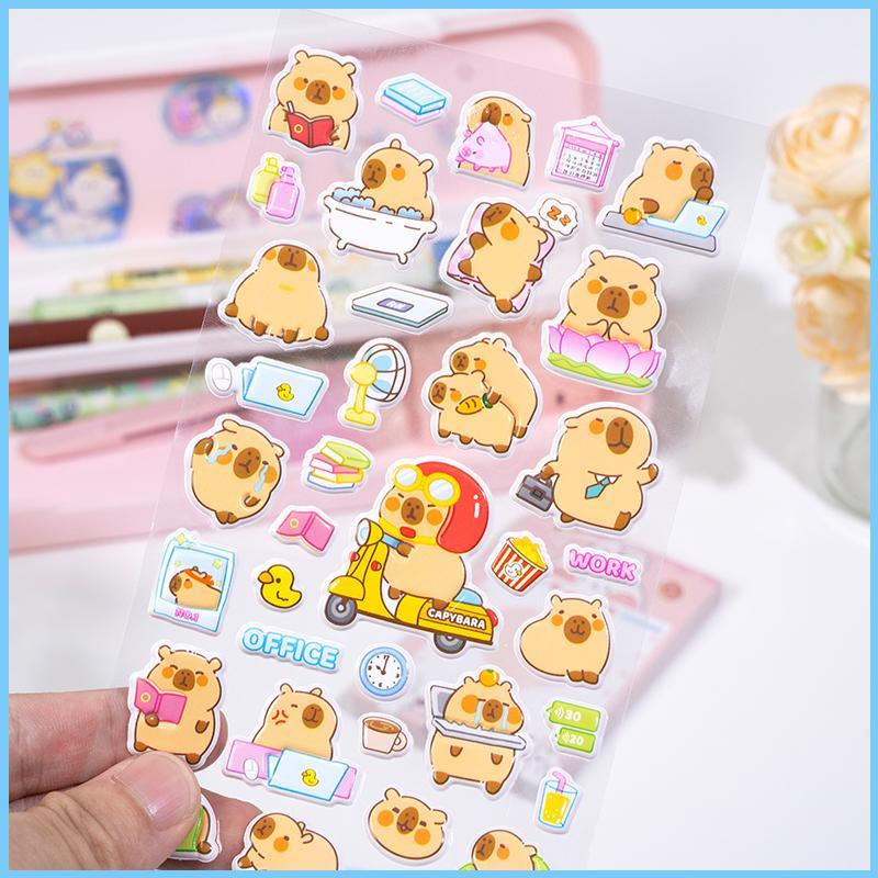 Cartoon Capybara Pattern Sticker, 4 Counts set Cute Cartoon Sticker, Decorative Sticker for DIY Scrapbooking, Journaling, Gift Wrapping