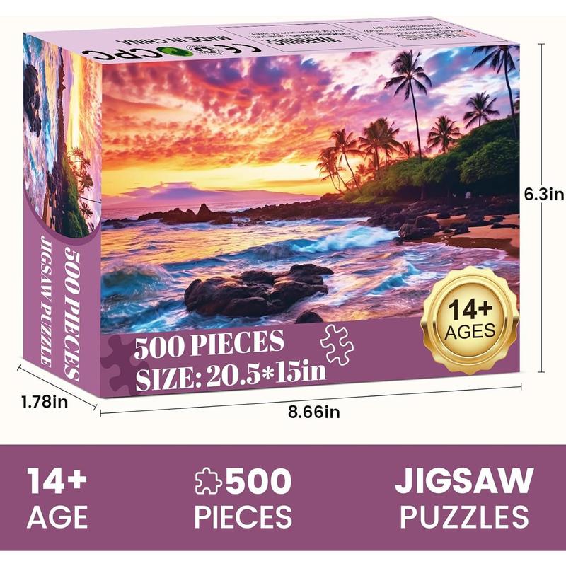 500 Piece Beach Puzzle for Adults-Sunset Puzzle | Recycled Cardboar Jigsaw Puzzles 500 Pieces | Challenging Family Activity Great Gift Idea for Family Friends | Difficult Puzzles Size 20.5 x 15 inches