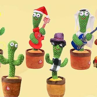 Pbooo Dancing Talking Cactus Mimicking Toy,Talking Repeat Singing Sunny Cactus Toy 120 Pcs Songs for Baby 15S Record Your Sound Sing+Dancing+Recording+LED