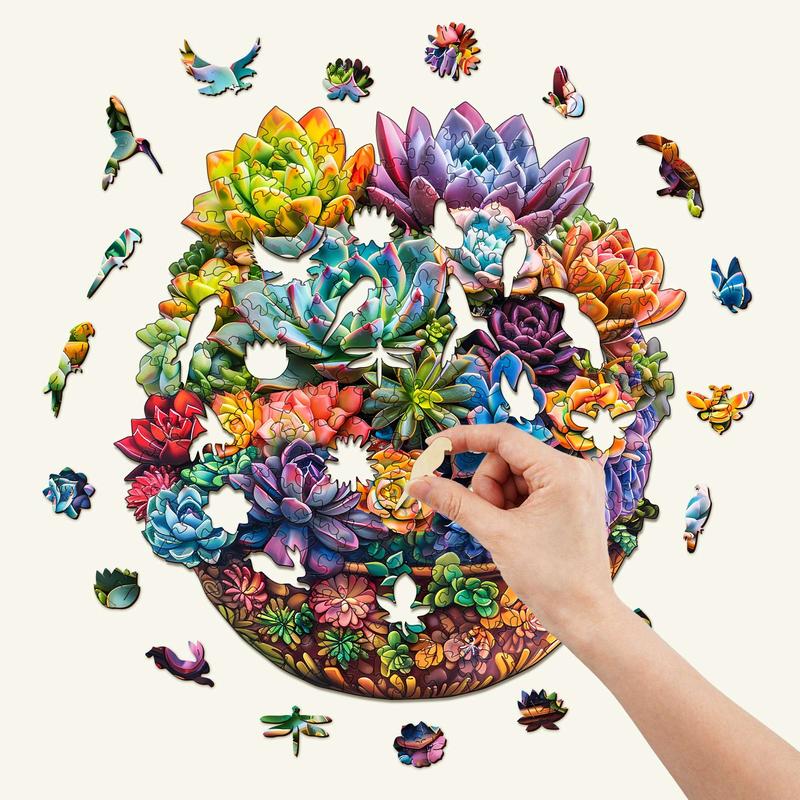 Succulent in Pot Wooden Jigsaw Puzzle - Perfect for Home Decor and Activities