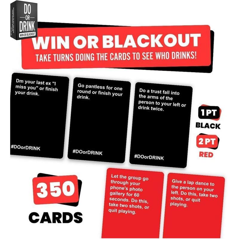 Do Or Drink Card Game, 1 Set Funny Party Card Game with 350 Cards & 175 Challenges, Party Game Supplies for Family, Friends Game Night, Men Gifts, Boyfriend Gifts