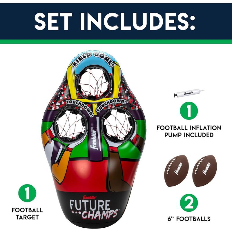 2024Franklin Sports Kids Football Target Toss Game - Inflatable Football Throwing Target Toy With Soft Mini Footballs - Fun Kids Football Toy Toss Game - Inflatable Indoor + Outdoor Sports Game