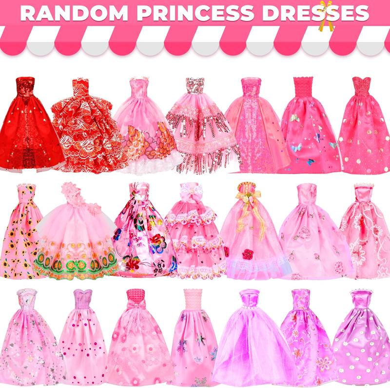 Christmas gift 70 Pcs Doll Clothes and Accessories Kit, Including 4 Princess Gowns 8 Fashion Dresses 3 Tops 3 Pants 2 Bikini Swimsuits 20 Shoes 10 Hangers 20 Accessories for 11