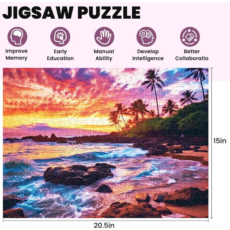 500 Piece Beach Puzzle for Adults-Sunset Puzzle | Recycled Cardboar Jigsaw Puzzles 500 Pieces | Challenging Family Activity Great Gift Idea for Family Friends | Difficult Puzzles Size 20.5 x 15 inches