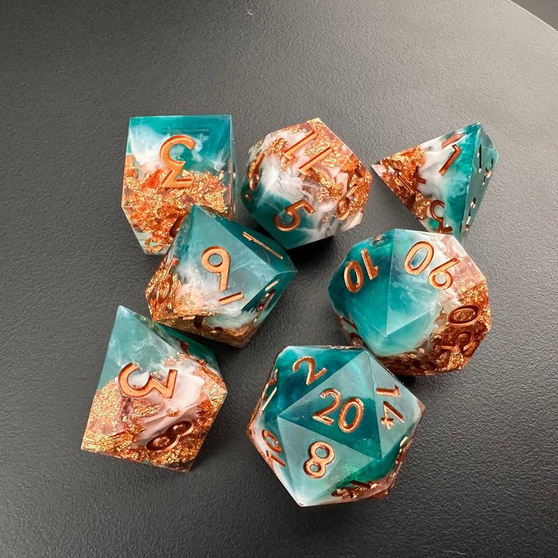 MinMax Misfits Tempest's Whirlwind Resin Polyhedral DnD Dice Set for Dungeons & Dragons (7 Pieces) Blue White Gold | Pathfinder | Tabletop RPGs