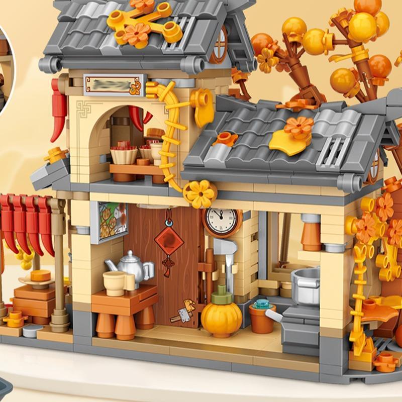 Autumn House Building Blocks, 962pcs set Small Particle Toy, Puzzle Candy House Gift, Street View Model Ornament