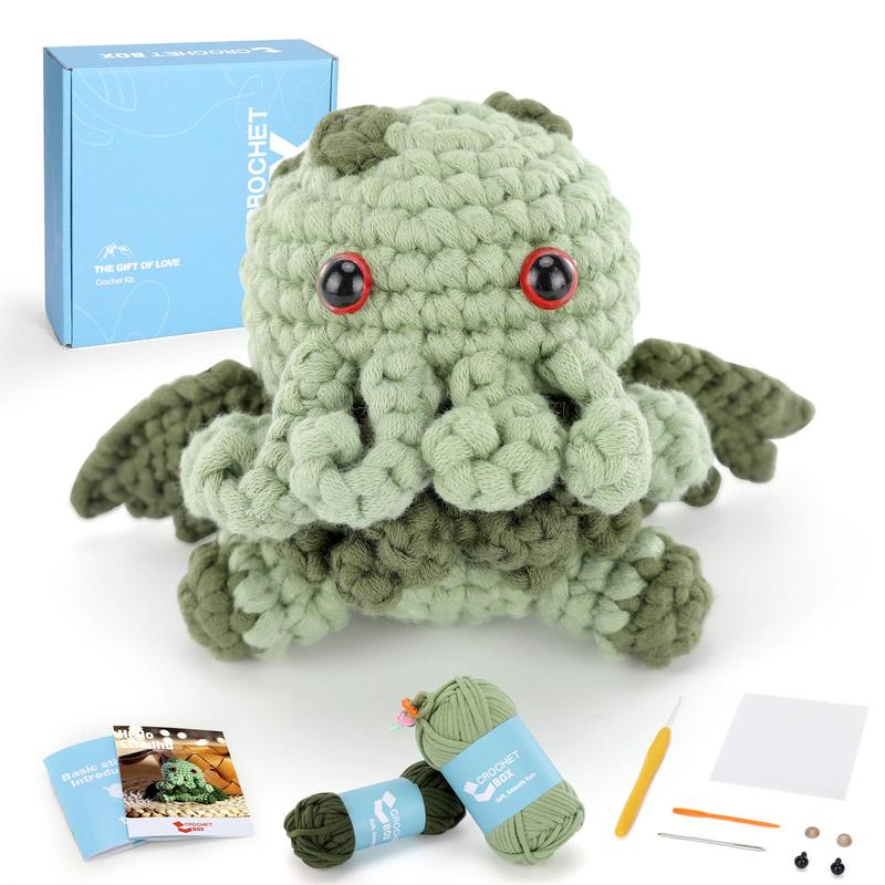 Cute Frog Design Crochet Kit, 1 Set DIY Frog Beginners Crochet Kit, Including Crochet Hook, Yarn, Polyester, Stitch Markers, Plastic Eyes, PDF Guides and Video Tutorials, Crochet Supplies