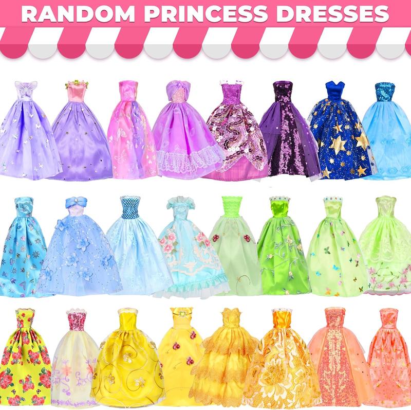 Christmas gift 70 Pcs Doll Clothes and Accessories Kit, Including 4 Princess Gowns 8 Fashion Dresses 3 Tops 3 Pants 2 Bikini Swimsuits 20 Shoes 10 Hangers 20 Accessories for 11