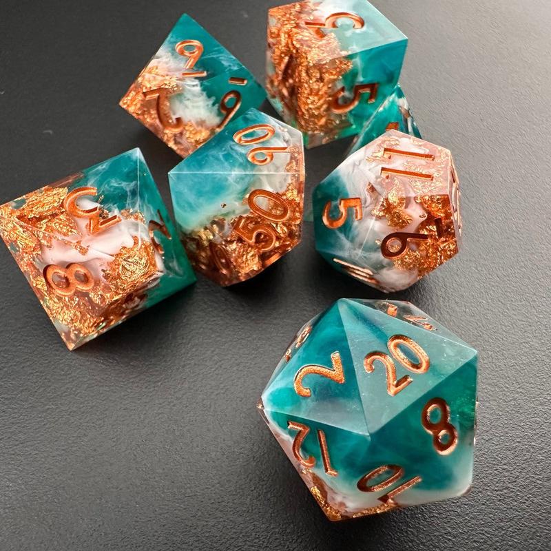 MinMax Misfits Tempest's Whirlwind Resin Polyhedral DnD Dice Set for Dungeons & Dragons (7 Pieces) Blue White Gold | Pathfinder | Tabletop RPGs