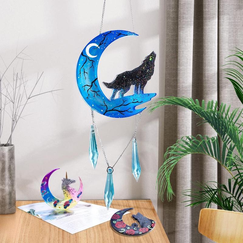 Resin Molds, Crescents Moon Molds, Epoxy Molds, Silicone Molds for Epoxy Resin, Wolf with Moon, Cat with Moon, Unicorn with Moon - LET'S RESIN