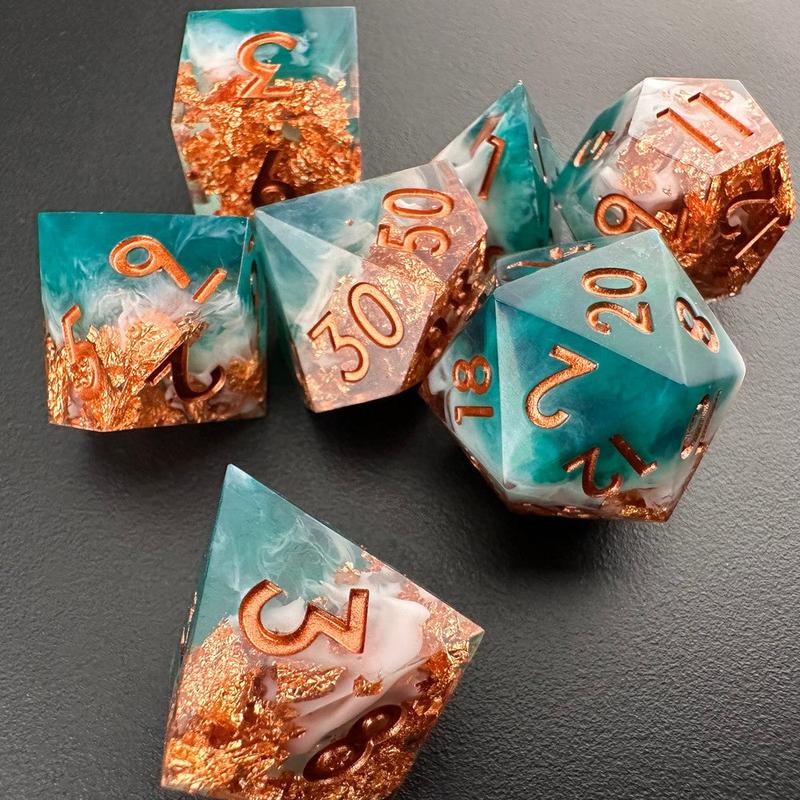 MinMax Misfits Tempest's Whirlwind Resin Polyhedral DnD Dice Set for Dungeons & Dragons (7 Pieces) Blue White Gold | Pathfinder | Tabletop RPGs