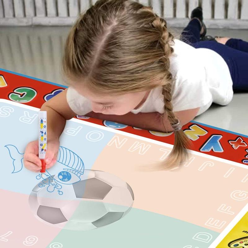 Aqua Coloring Mat,Kids Toys Large Water Painting Mat,Toddlers Doodle Pad with 4 Colors,Gifts for Girls Boys Age 3 4 5+ Years Old,4 Pens,Drawing Molds and Booklet Included