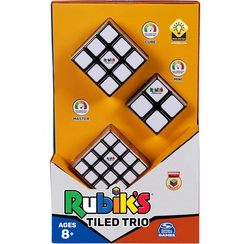 Rubik’s, Tiled Trio Bundle 2x2 Mini 3x3 Cube 4x4 Master 3D Puzzle Game Stress Relief Fidget Toy Travel Gift Set, for Adults & Kids Ages 8 and up