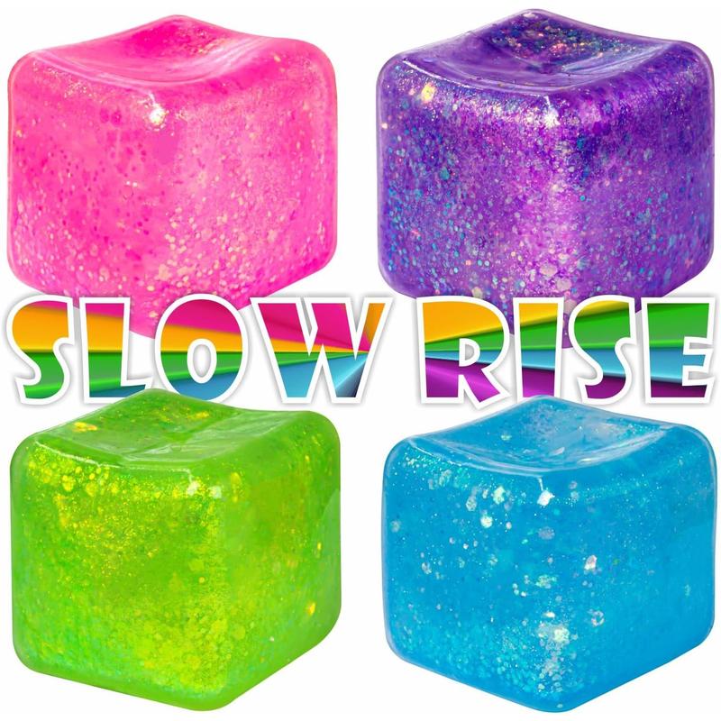 4Pack Glitter Squishy Cube, Nice  Cubes for Adults - Slow Rise Glitter Square  Balls , Malt Sugar  Balls, Sensory Fidget Toys Gel Ice Cube Squishy's -    ADD 