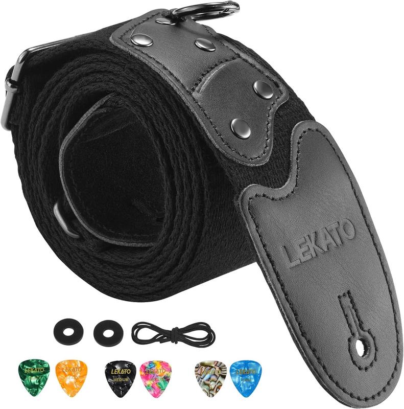 LEKATO LGS-11 Bass Guitar Strap Guitar Straps for Electric Bass Acoustic Guitar 2″ Wide Bass Strap with Picks & Locks Lanyard Ring for Hanging Guitar Capo