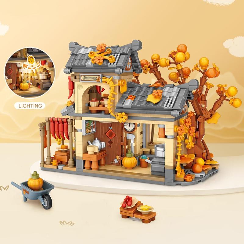 Autumn House Building Blocks, 962pcs set Small Particle Toy, Puzzle Candy House Gift, Street View Model Ornament