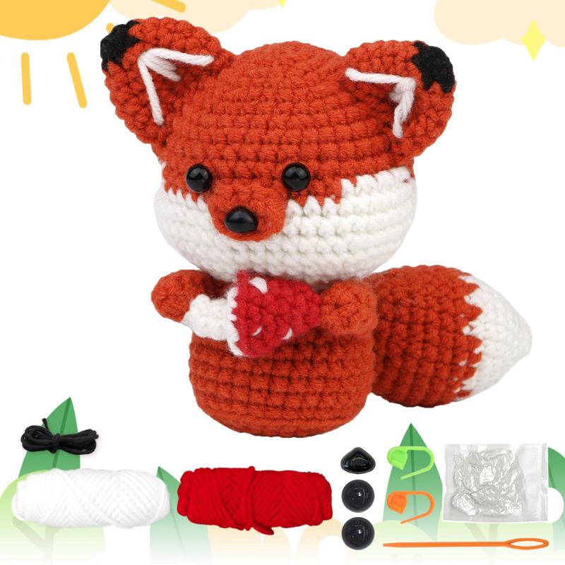 Fox Design Crochet Material Package, 1 Set Cute Crochet Stuffed Animal Kit, Crochet Kit for Beginners with Include Videos Tutorials & Instructions