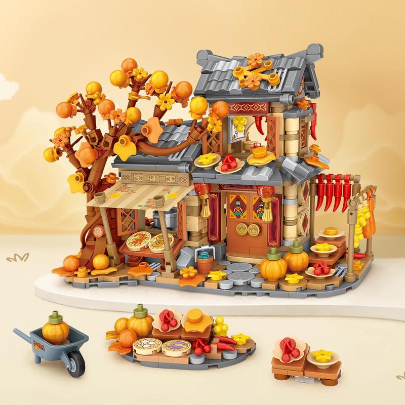 Autumn House Building Blocks, 962pcs set Small Particle Toy, Puzzle Candy House Gift, Street View Model Ornament