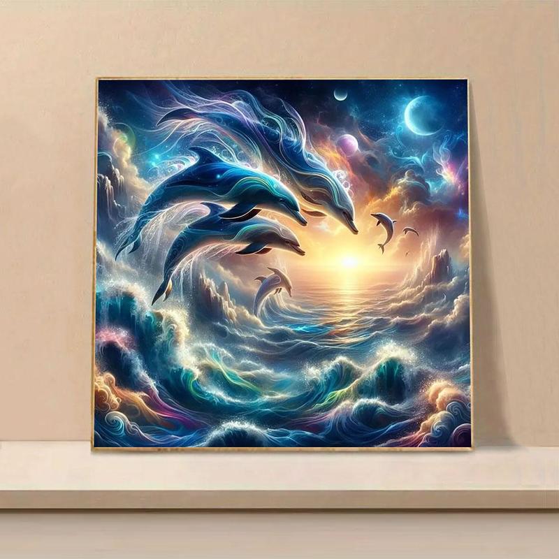 Dolphin Pattern Diamond Arts Colorful Painting Kit without Frame, DIY 5D Animals Diamond Arts Crafts for Home Wall Decor