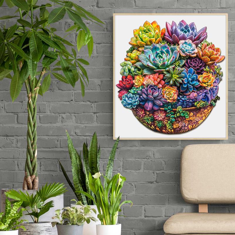 Succulent in Pot Wooden Jigsaw Puzzle - Perfect for Home Decor and Activities