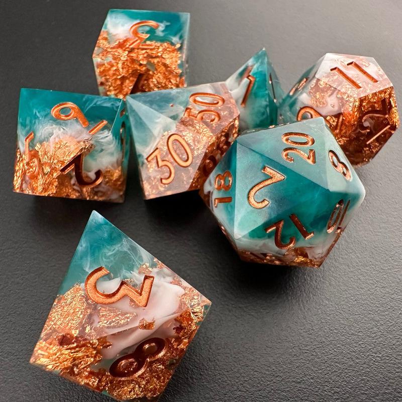 MinMax Misfits Tempest's Whirlwind Resin Polyhedral DnD Dice Set for Dungeons & Dragons (7 Pieces) Blue White Gold | Pathfinder | Tabletop RPGs