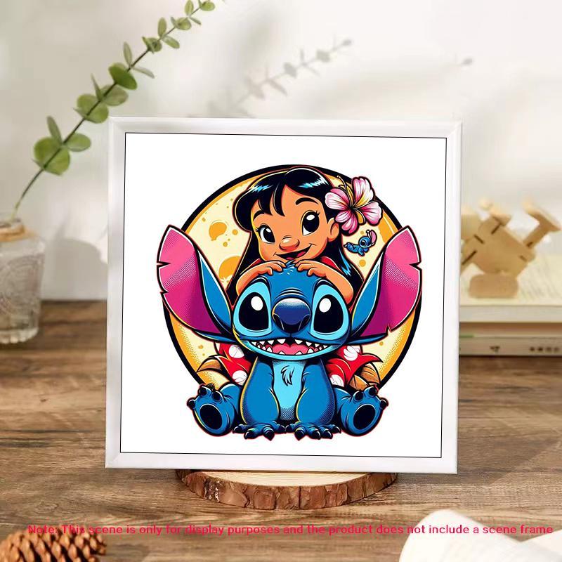 Cartoon Lilo & Stitch Pattern Diamond Arts Colorful Painting Kit without Frame, DIY 5D Diamond Arts Crafts Kit, Wall Art Decoration for Home