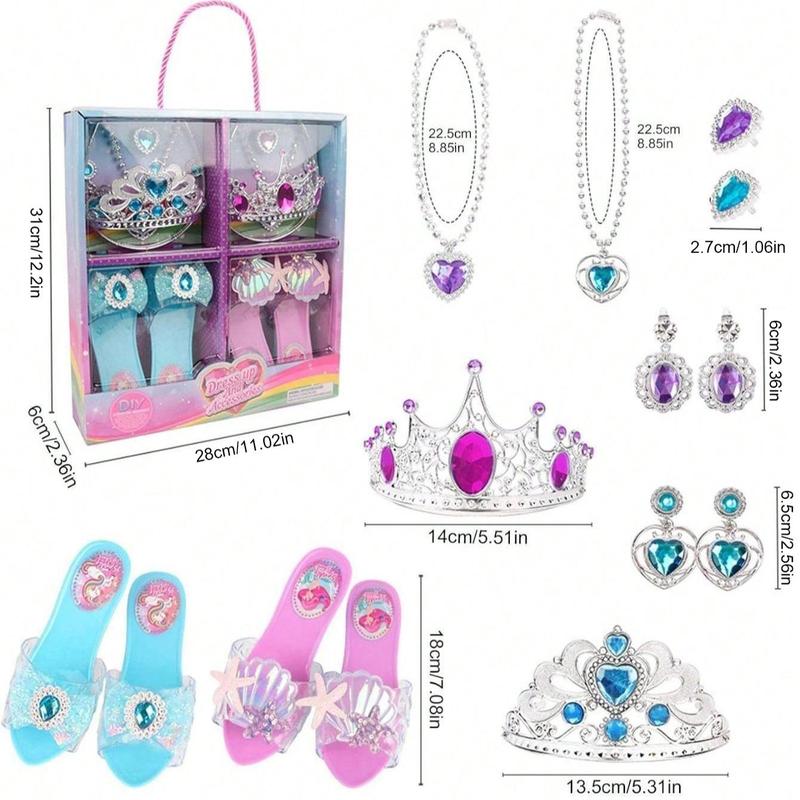 Princess Dress Up Toy, 1 Box Jewelry Set, Including Crown & Ring & Earrings & Shoes & Necklace, Role Playing Toy for Girls, Gift for Girl