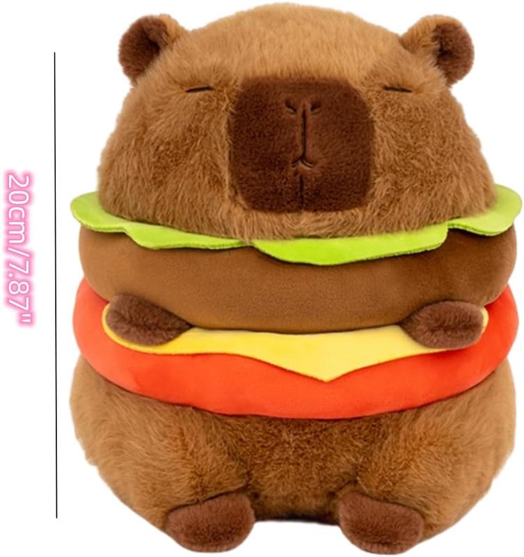 Christmas gift Realistic Capybara Burger Plushie - Soft Hamburger Stuffed Toy for Kids, 7.87''