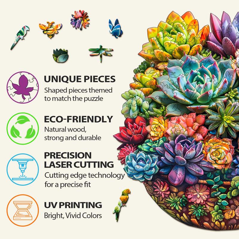 Succulent in Pot Wooden Jigsaw Puzzle - Perfect for Home Decor and Activities