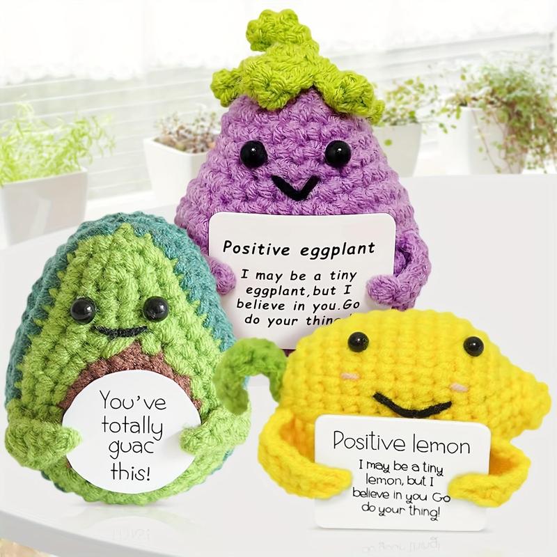 Cute Avocado Design Crochet Kit, 3 Counts set Positive Emotional Support Avocado Gift with Positive Card, Creative Cute Knitting Doll for Stress Relief